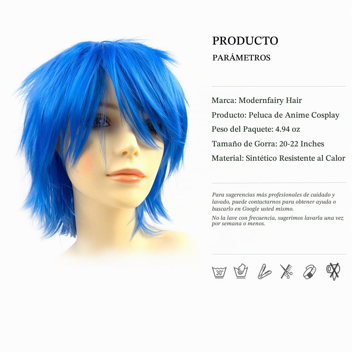 Modernfairy Peluca de anime de Halloween azul para fiesta de cospla...