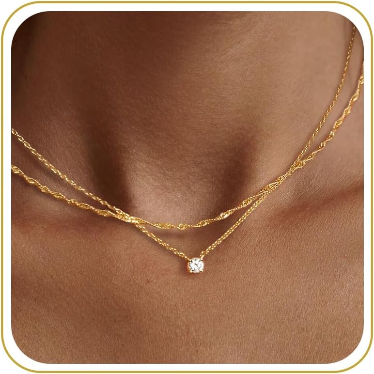 Tewiky delicados collares chapados en oro de 14 quilates con circon...