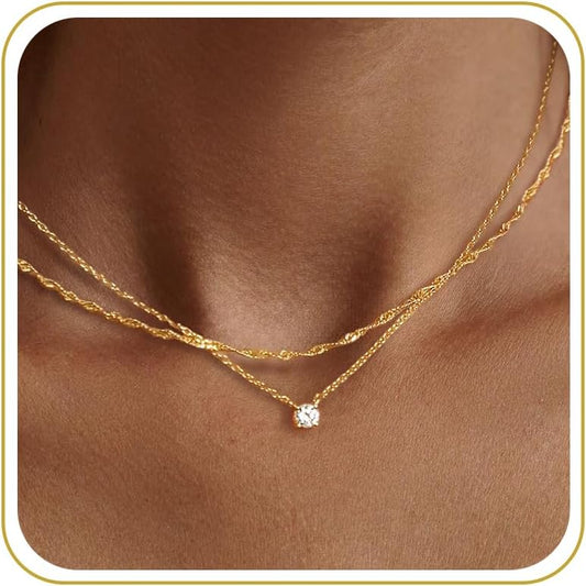 Tewiky delicados collares chapados en oro de 14 quilates con circon...