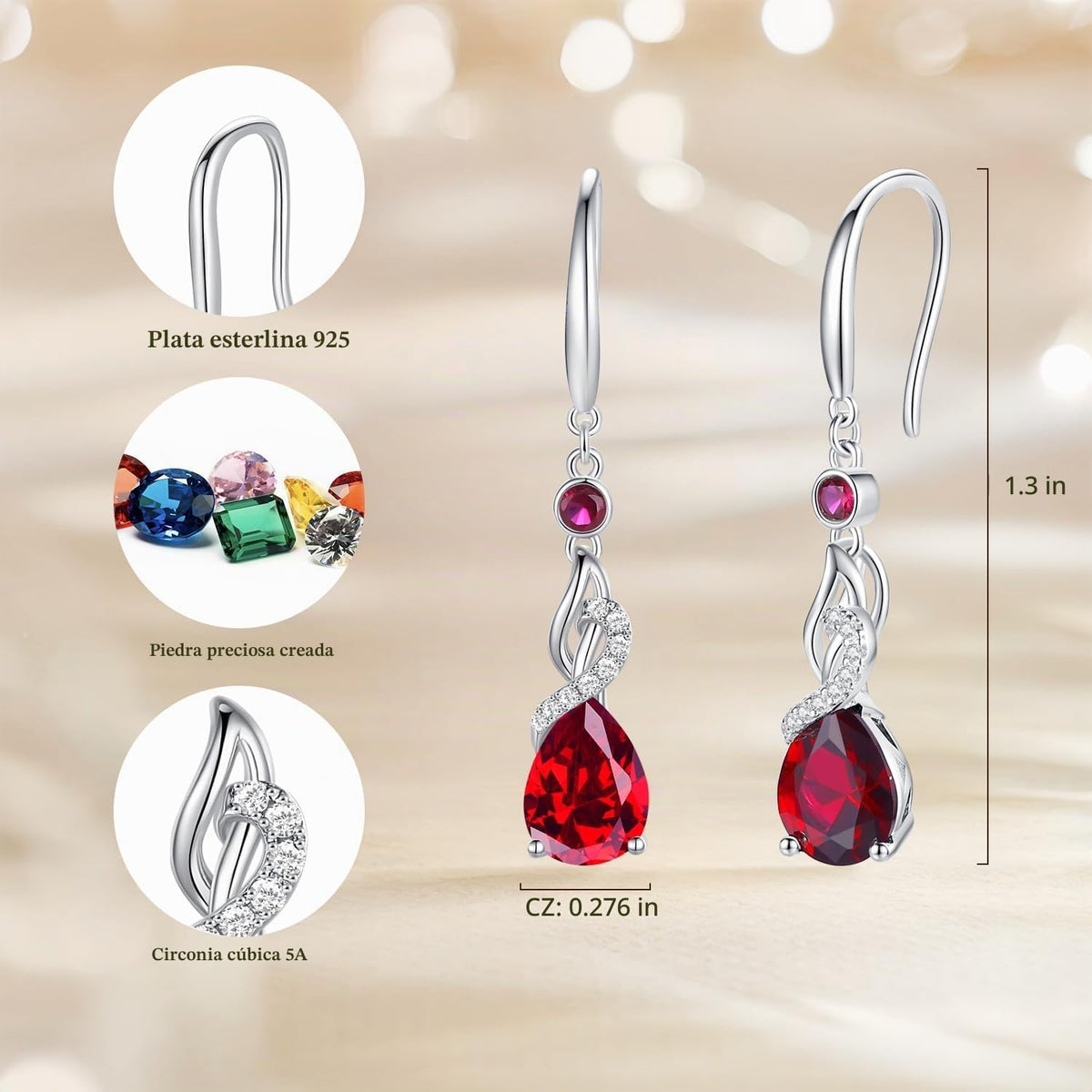 FANCIME Pendientes colgantes con piedra natal de pera para mujer de...