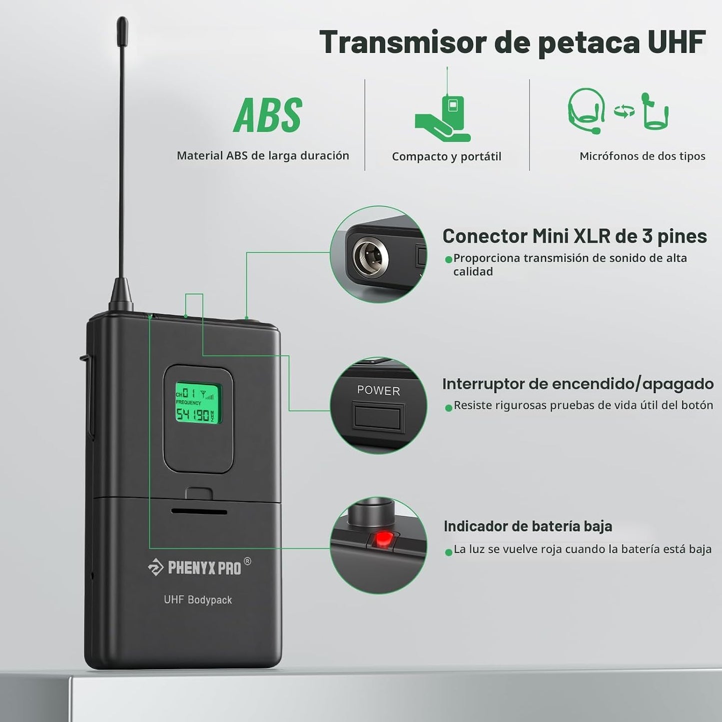 Phenyx Pro Sistema de micrófono inalámbrico, juego de micrófono ina...