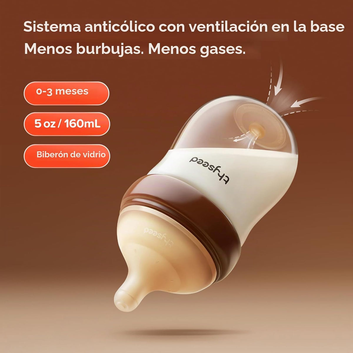 Thyseed Biberón de vidrio anticólicos para bebés amamantados, alime...