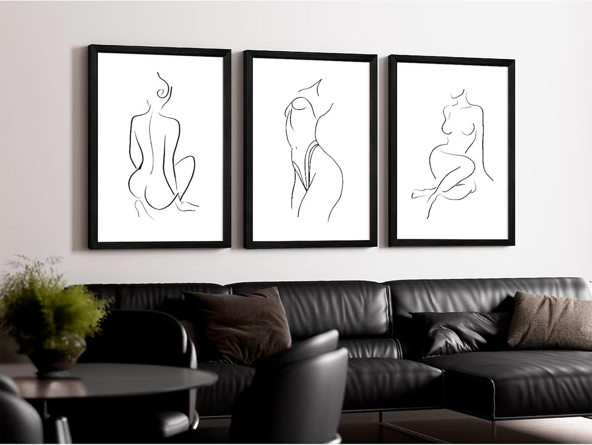 Arte de pared de línea minimalista con contorno de cuerpo de mujer,...