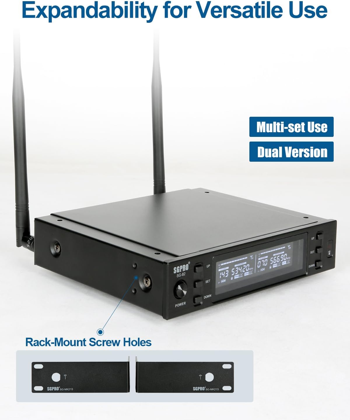 SGPRO SG-82BB Sistema de micrófono inalámbrico doble, 520-590 MHz |...