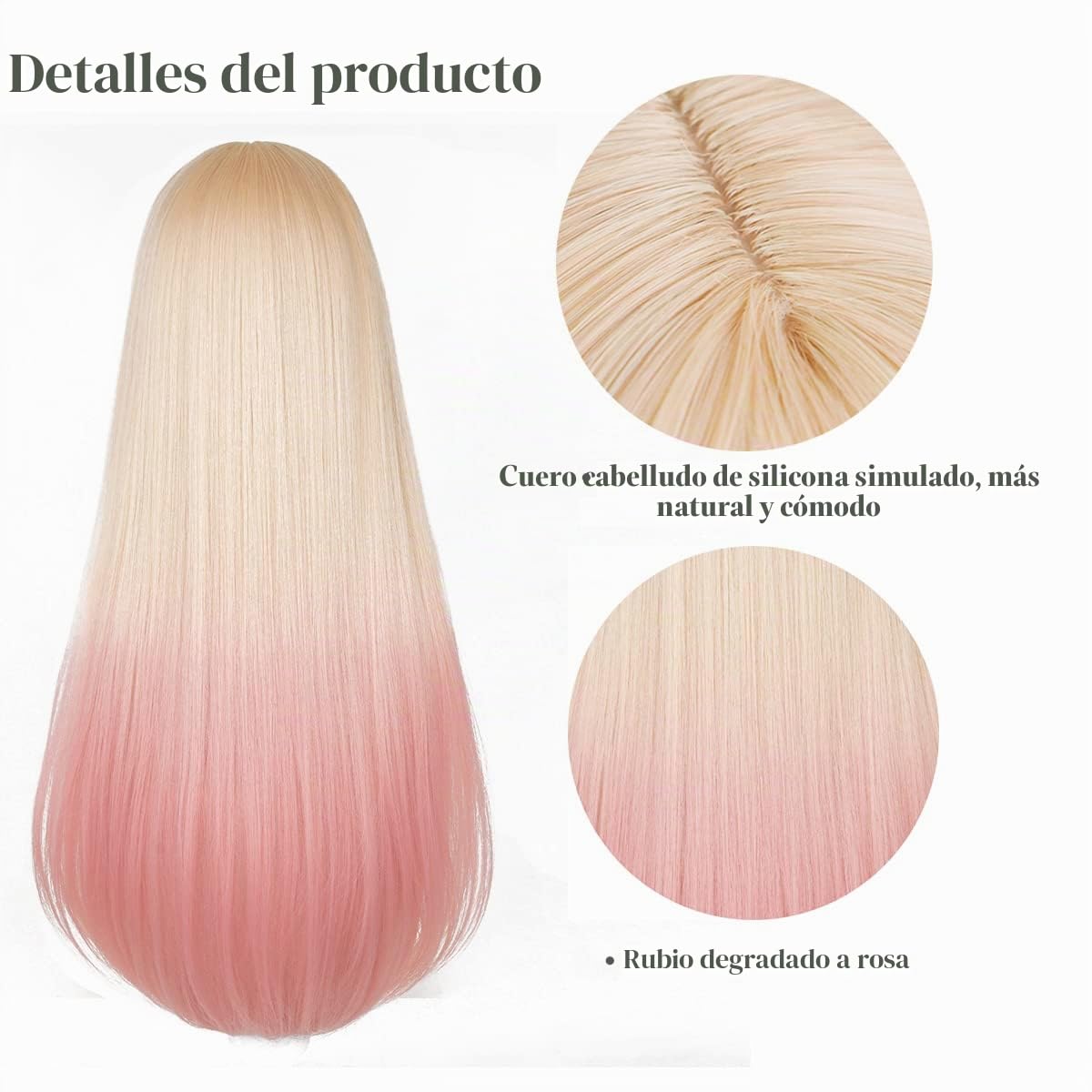 LABEAUTÉ Peluca larga rubia rosa para niñas y mujeres, peluca de co...