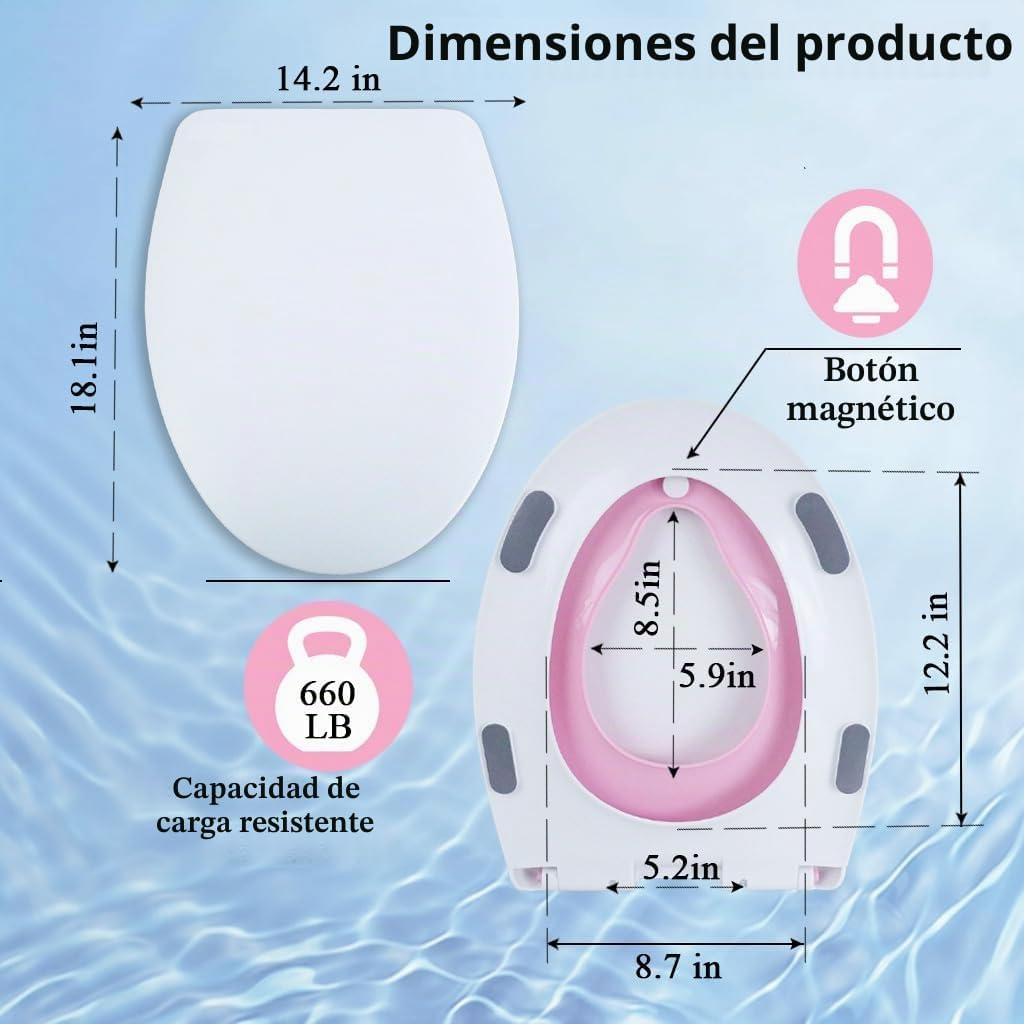 MinSha Asiento de inodoro alargado con asiento para niños, cierre s...