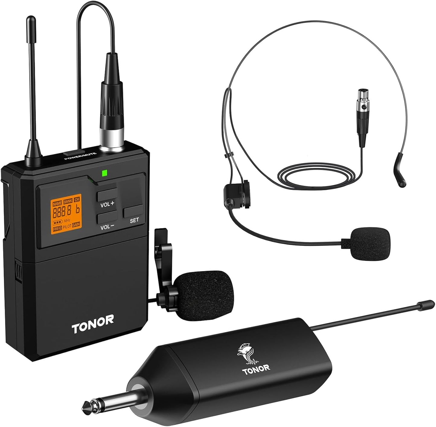 TONOR Sistema de micrófono inalámbrico UHF con micrófono de auricul...