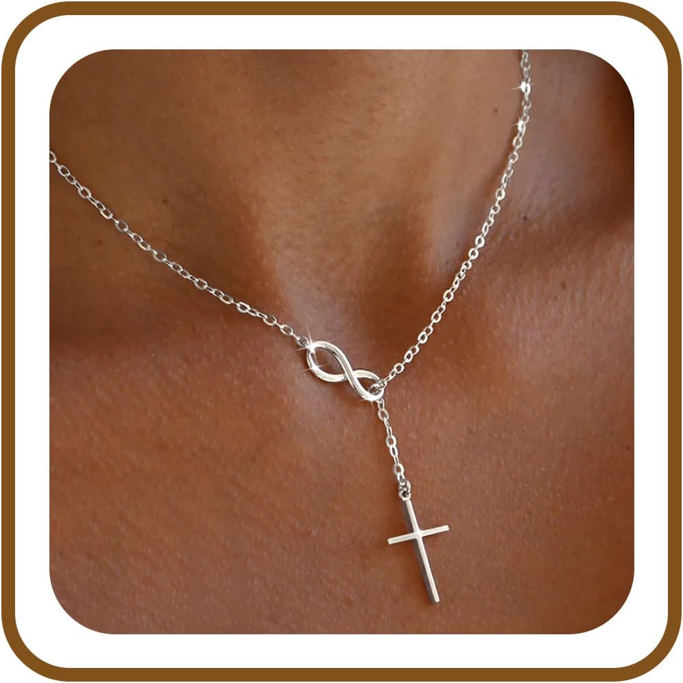 Poxtex Collar de cruz infinita para mujer, delicado collar con colg...