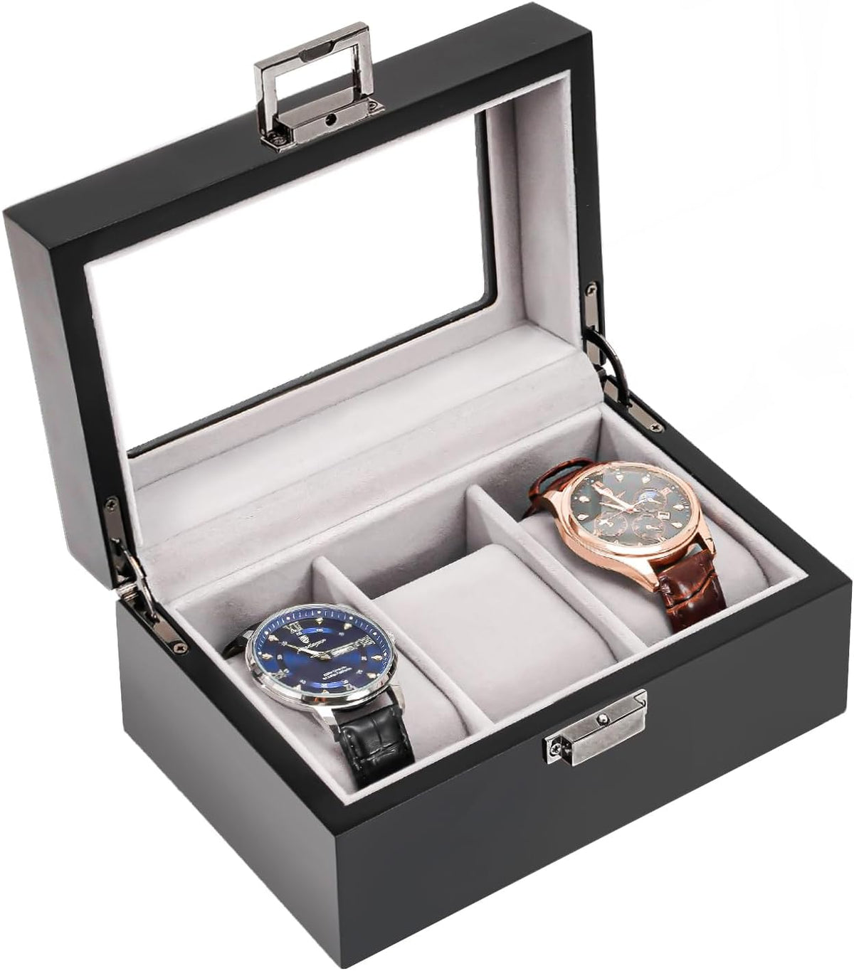 ProCase Caja de reloj de madera para hombre, vitrina de 3 ranuras p...