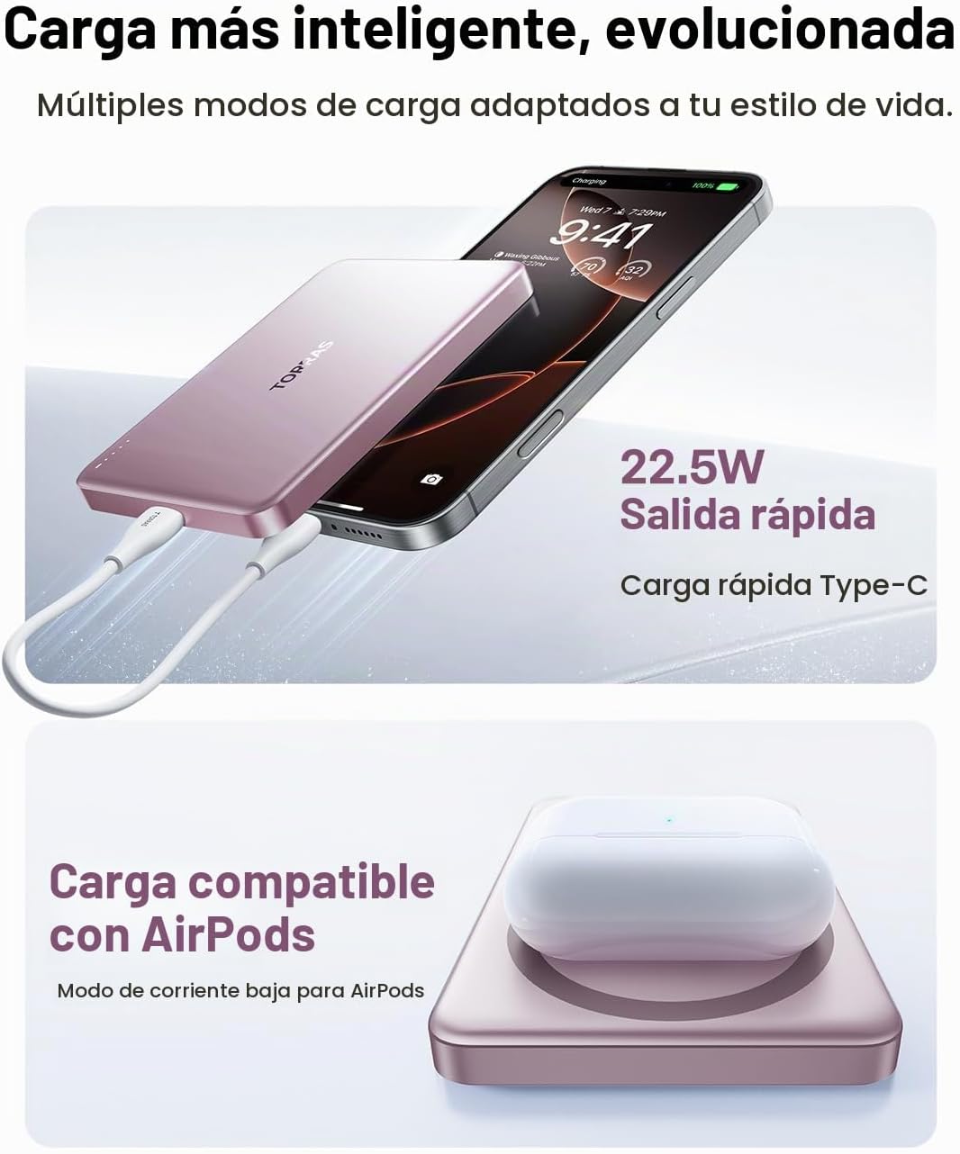 TORRAS MiniMag Power Bank, cargador portátil inalámbrico ultra delg...