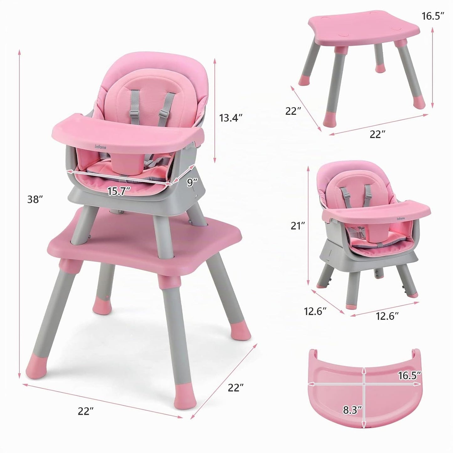 INFANS Silla alta 8 en 1 para bebés y niños pequeños, asiento eleva...