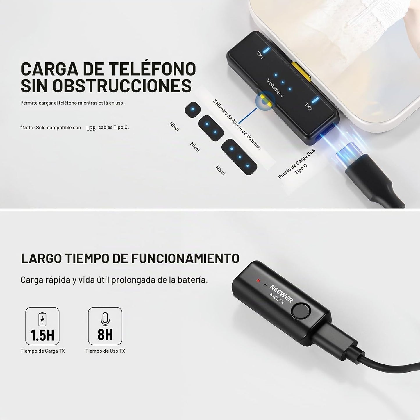 NEEWER Lavalier - Sistema de micrófono inalámbrico, 1 receptor USB...