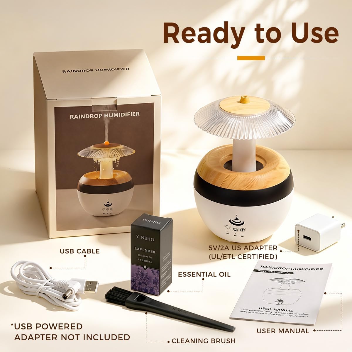 Bsdgeclogy Humidificador de gotas de lluvia, humidificador de niebl...