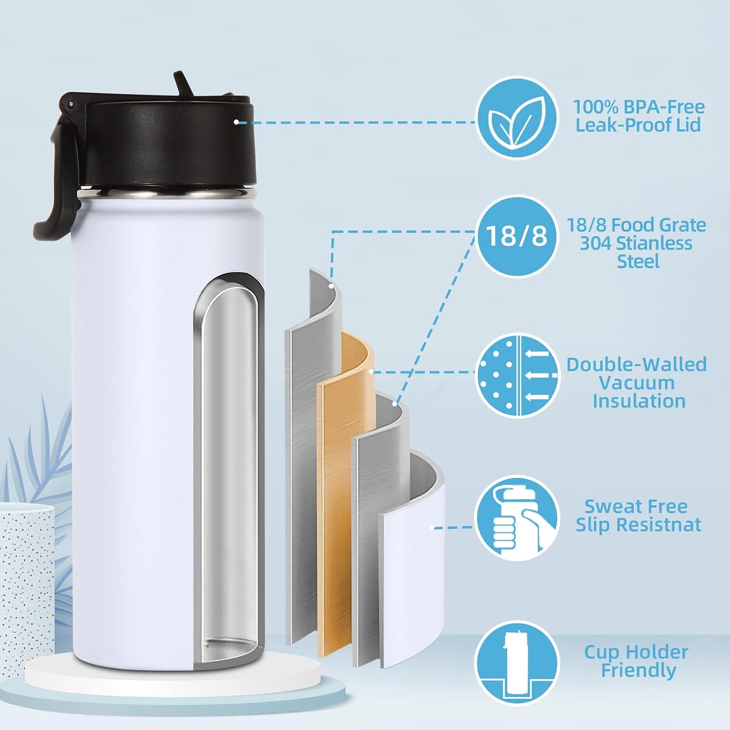 Volhoply Paquete de 8 botellas de agua para niños de 16 onzas, bote...