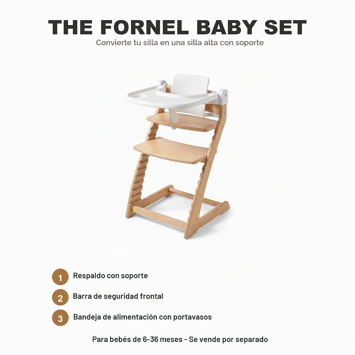 FORNEL Silla alta de madera para bebés y niños pequeños, altura aju...