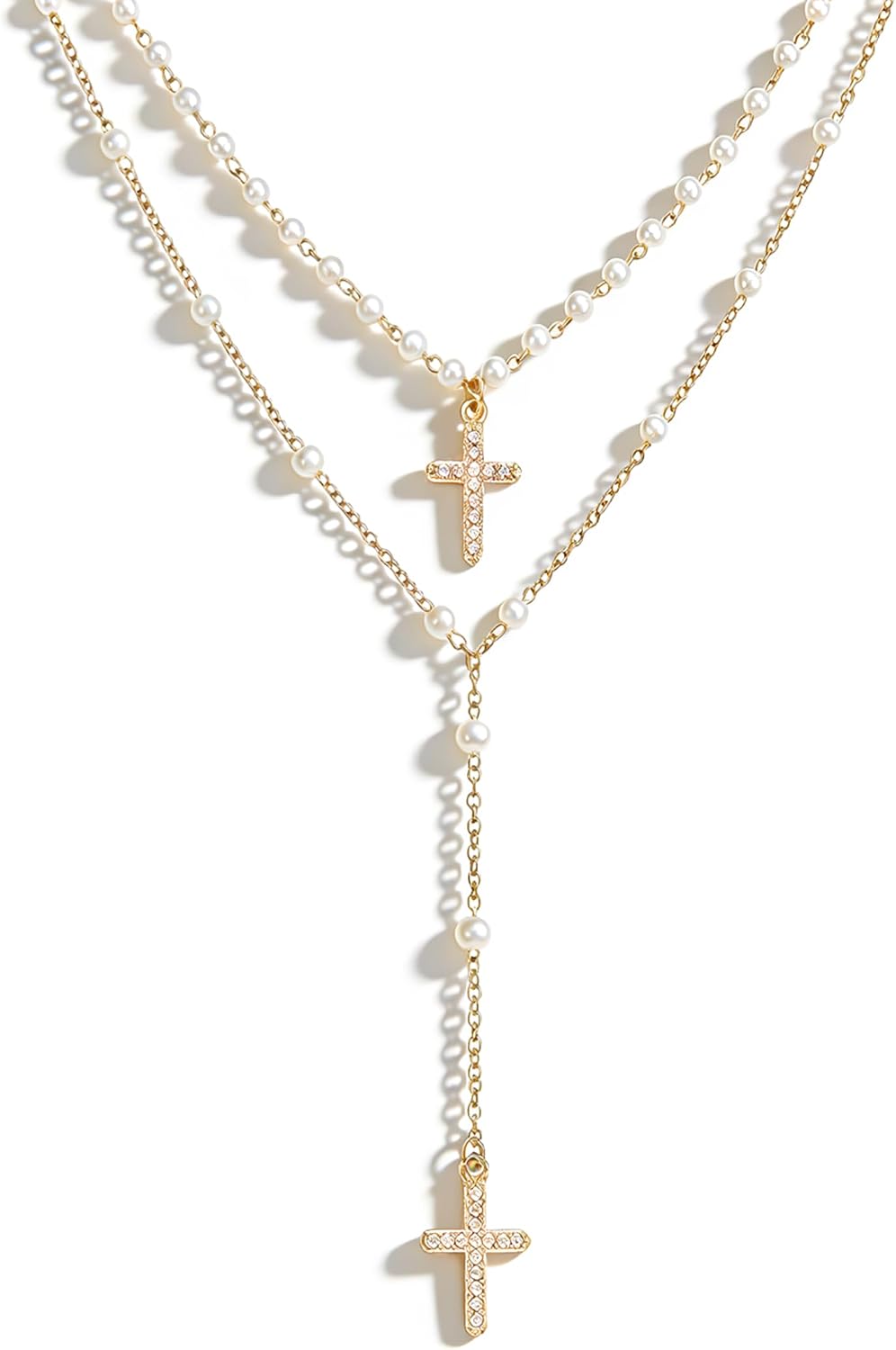 4 piezas de collares de cruz dorados en capas para mujer, modernos,...