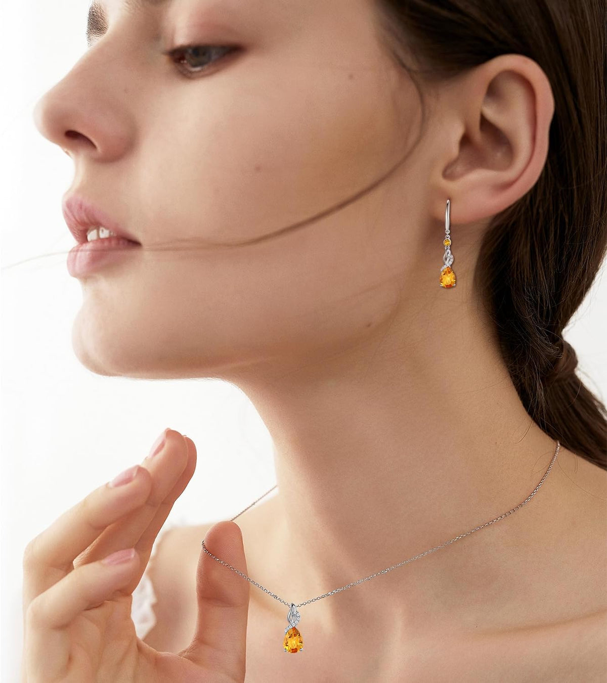 FANCIME Pendientes colgantes con piedra natal de pera para mujer de...