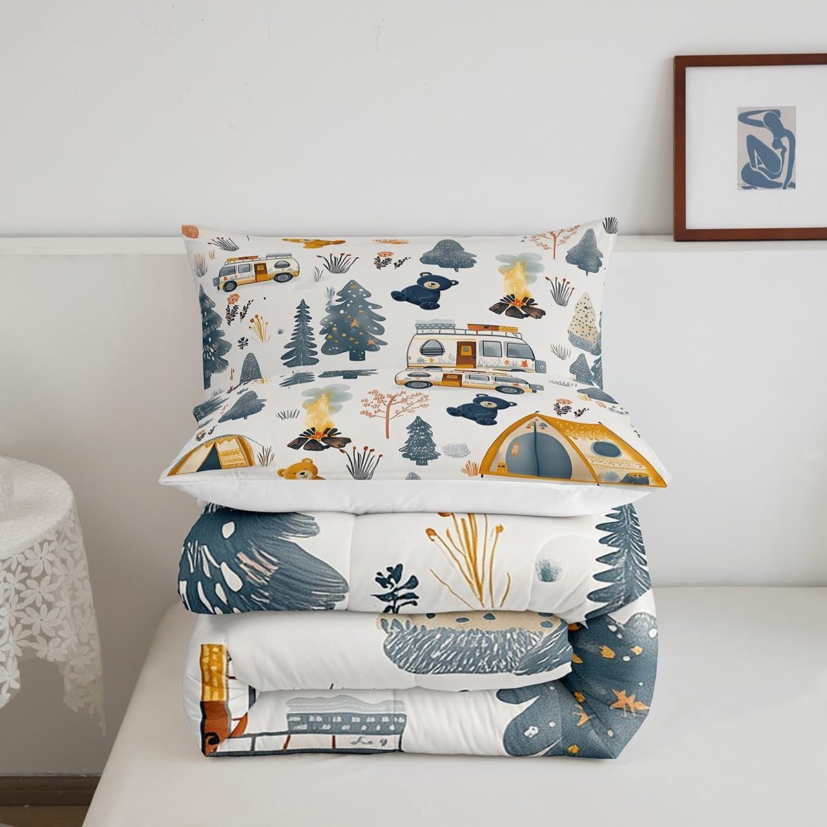 Homewish Juego de ropa de cama con temática de campamento, tamaño m...