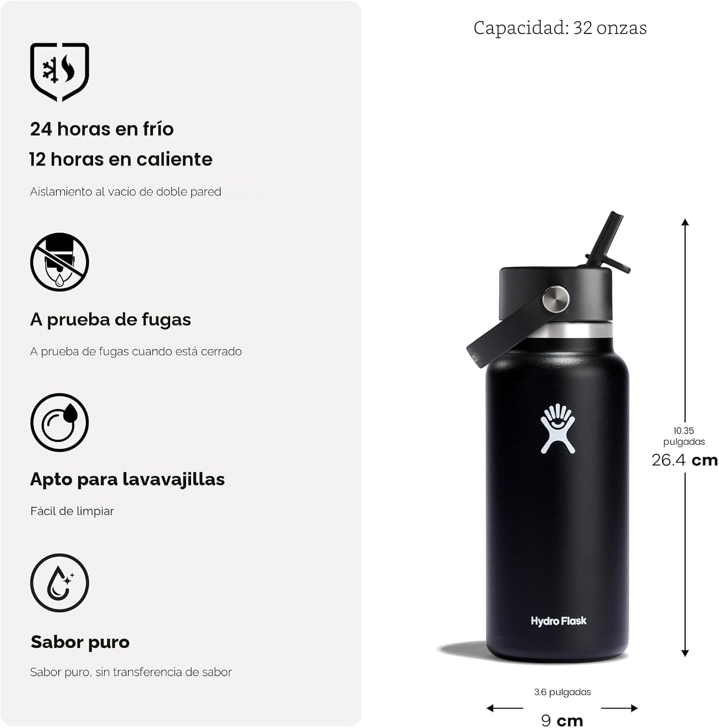 Hydro Flask Botella de agua \u2013 Acero inoxidable aislado \u2013...