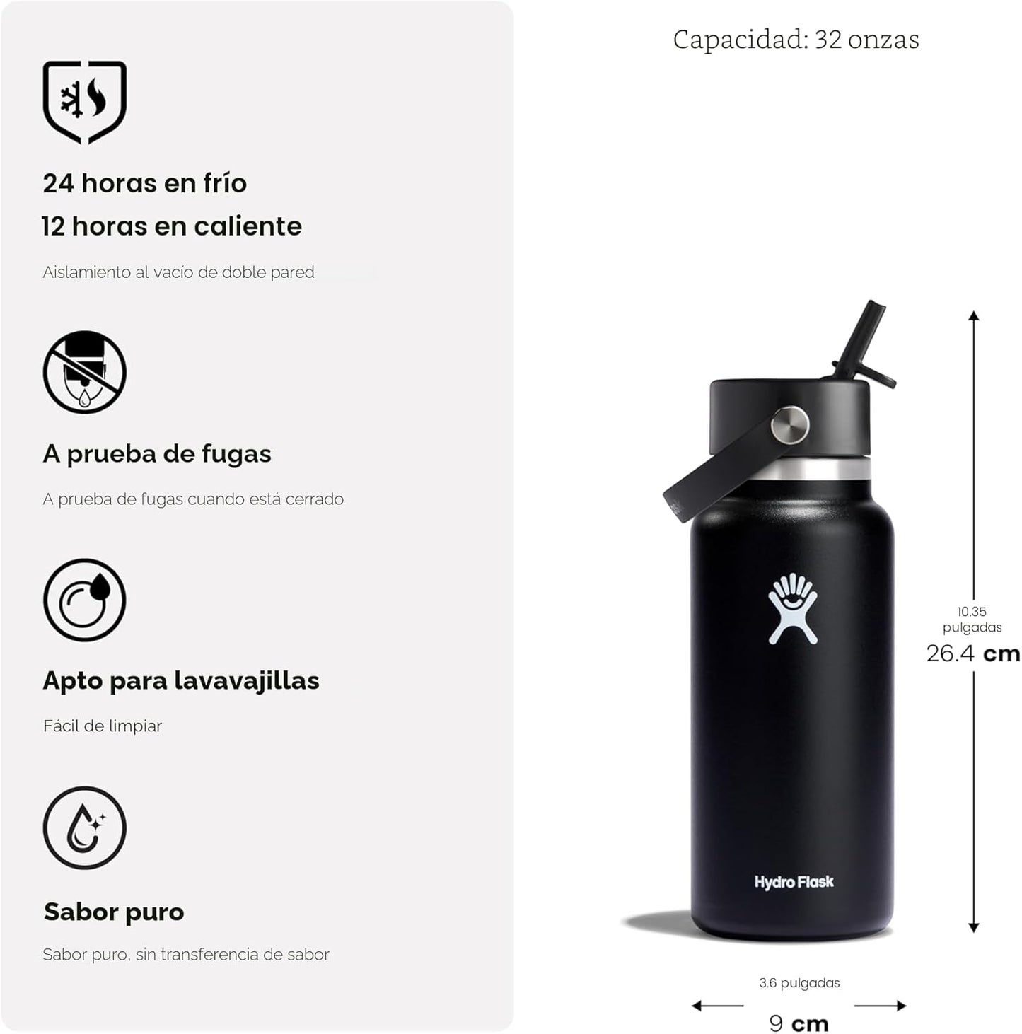 Botella de agua Hydro Flask - De acero inoxidable aislada - Tapa co...