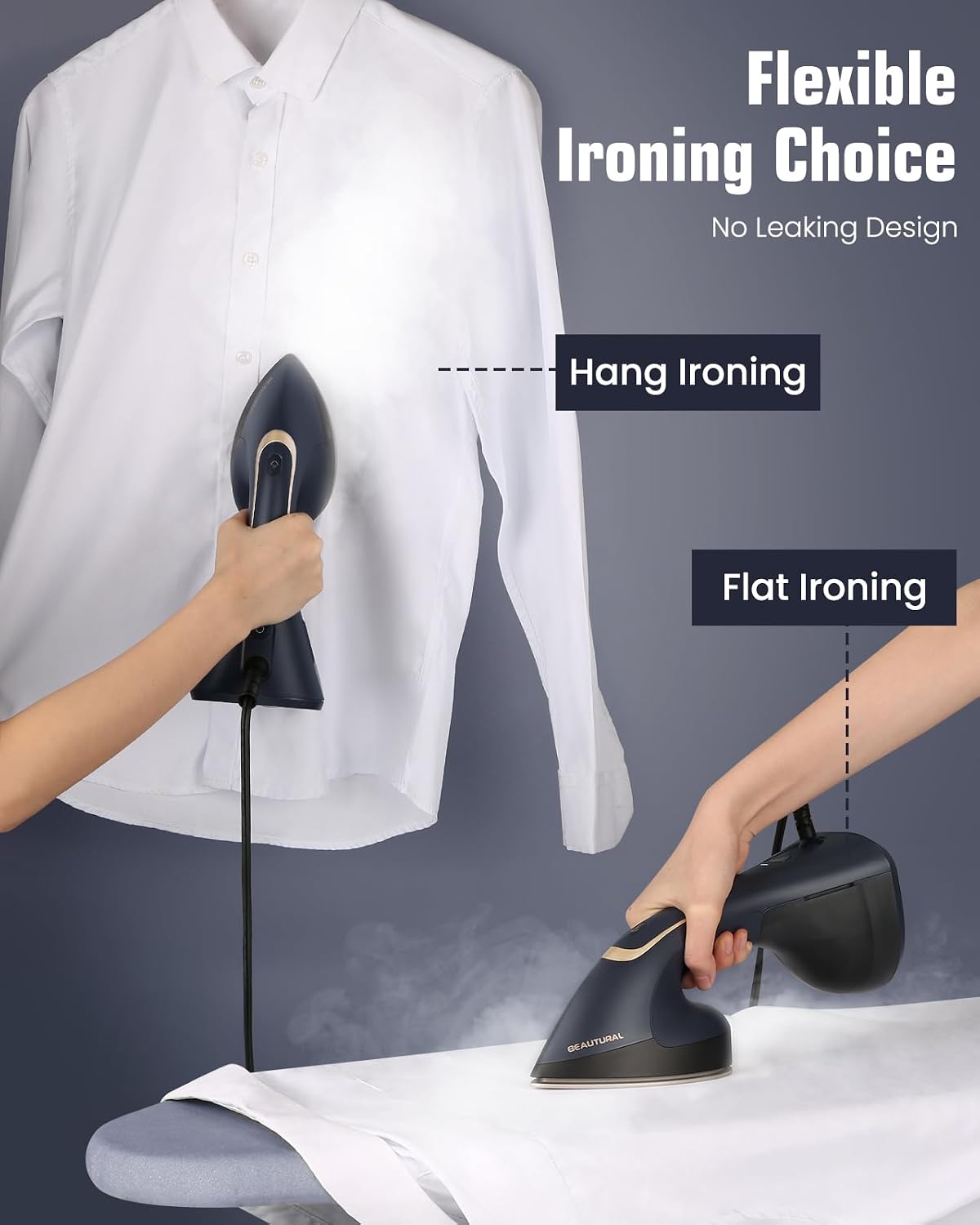 BEAUTURAL Vaporizador para ropa, vapor y plancha 2 en 1, potente re...