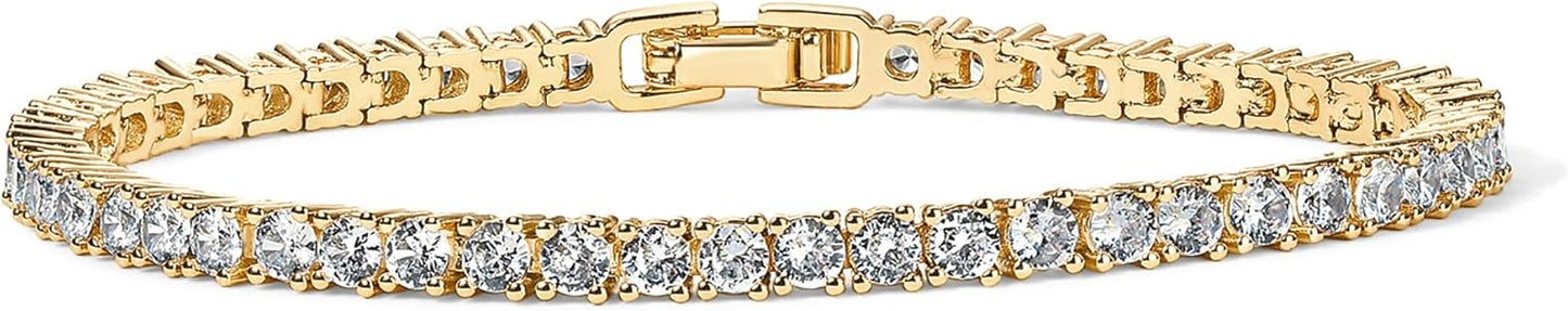 PAVOI Pulsera de tenis clásica con circonita cúbica de 3 mm chapada...