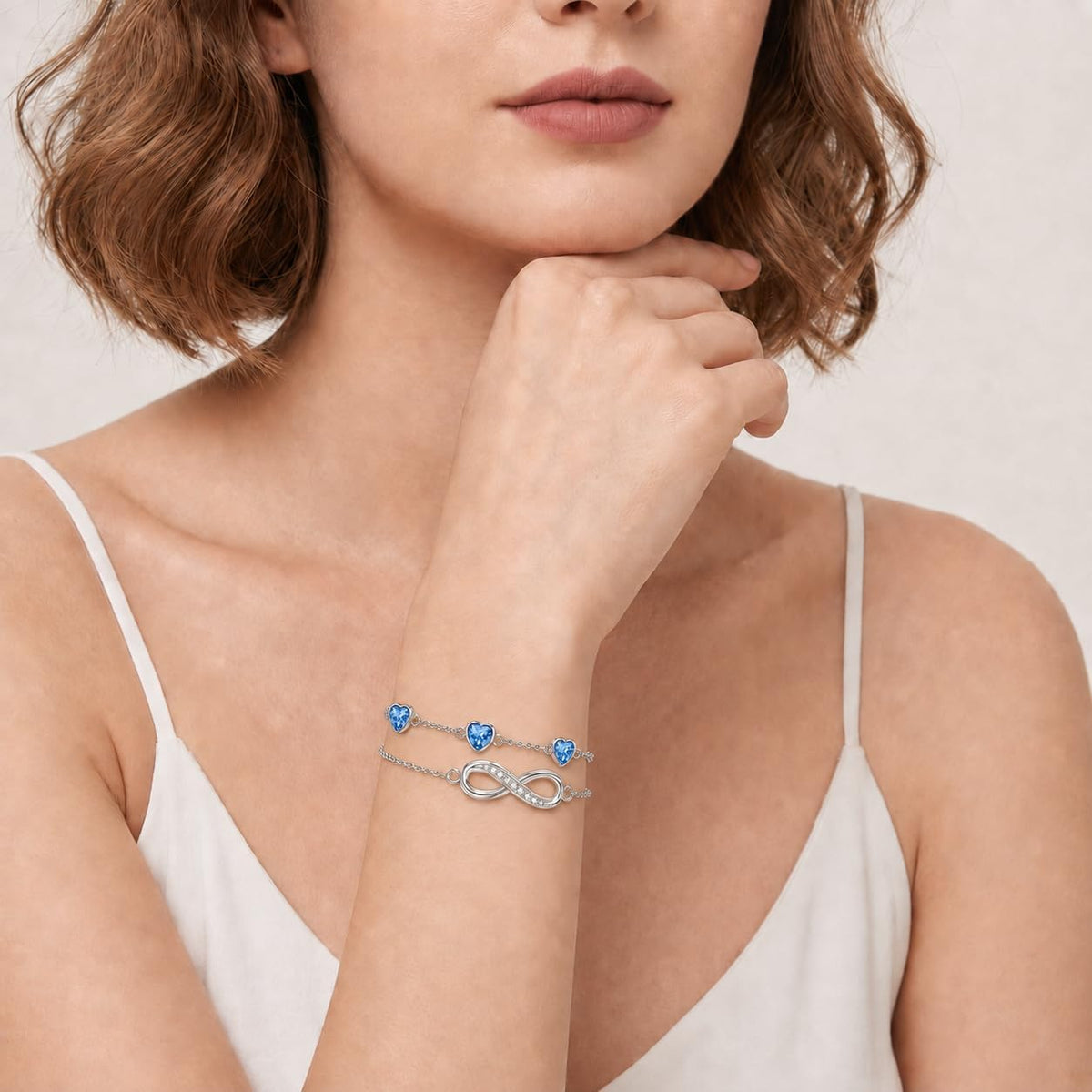 Distance Pulsera de plata 925 con corazón infinito y piedra natal p...
