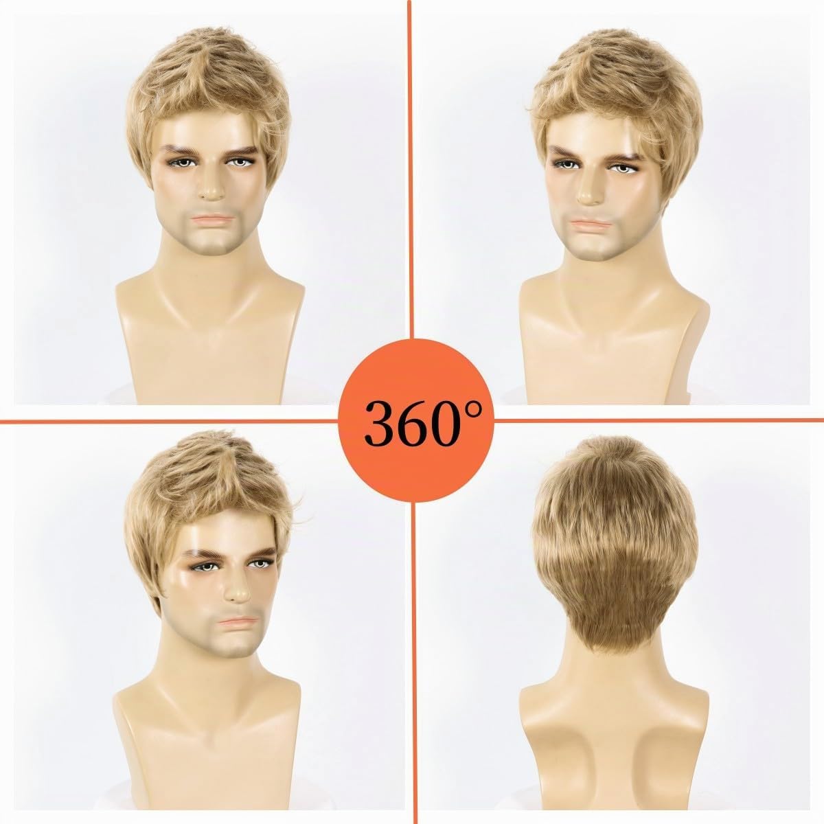 BEAUTY FLAG - Peluca rubia para hombre de cabello corto y liso sint...
