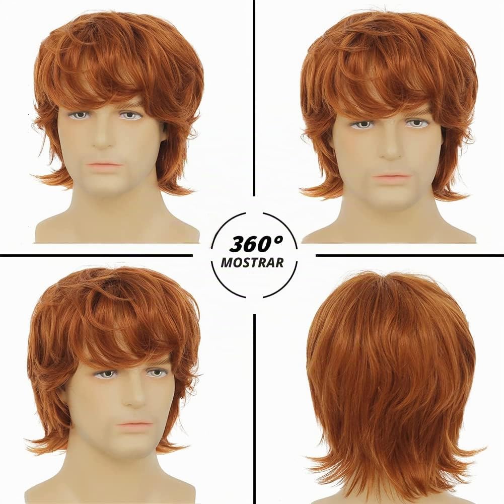 Wiwige Peluca de color naranja para hombre, peluca sintética de cap...