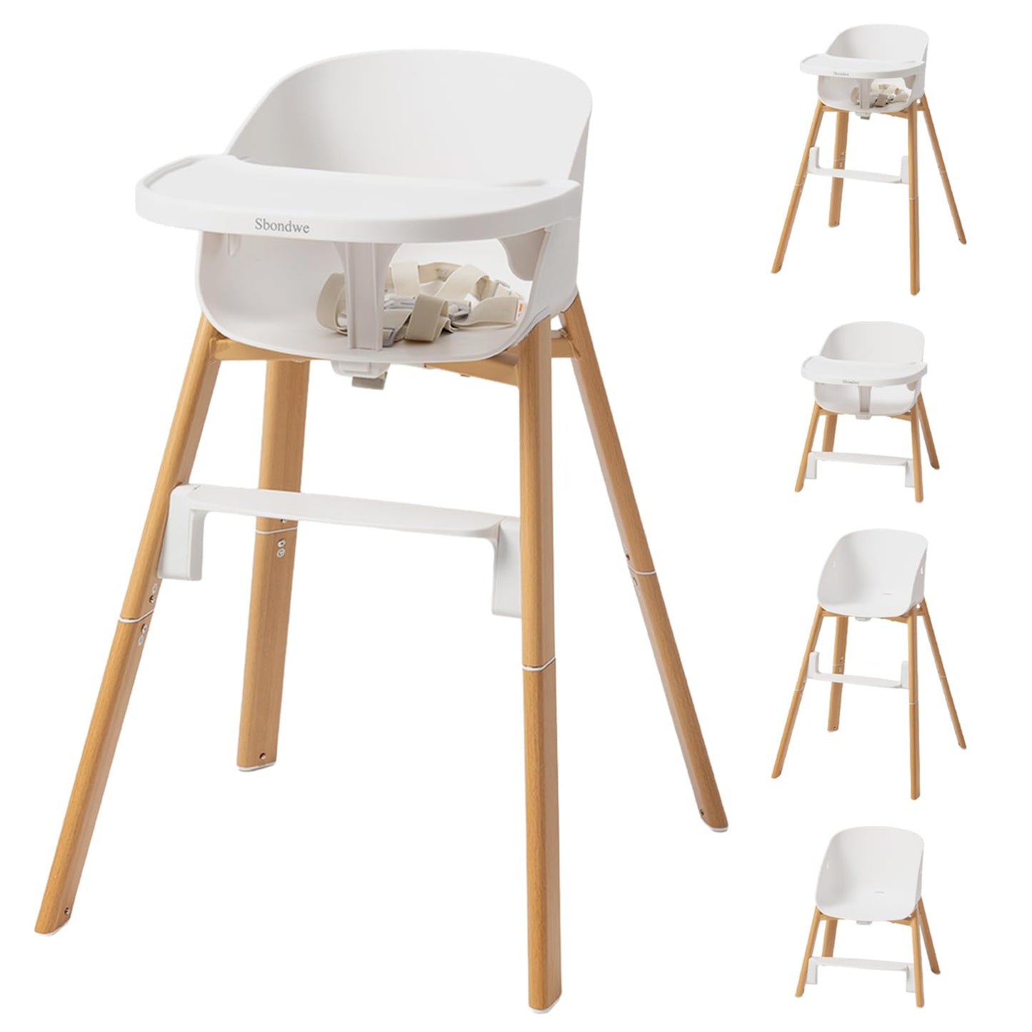 Sbondwe Silla alta 4 en 1 para bebé, color blanco | Portátil, ajust...