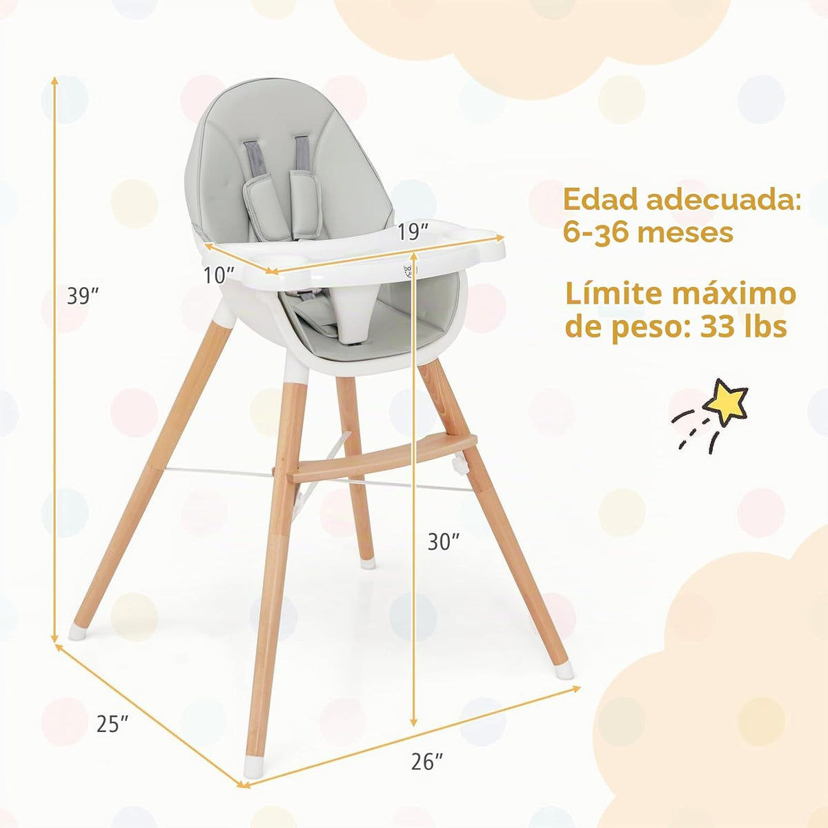 BABY JOY Silla alta para bebé, silla alta de madera para bebés y ni...