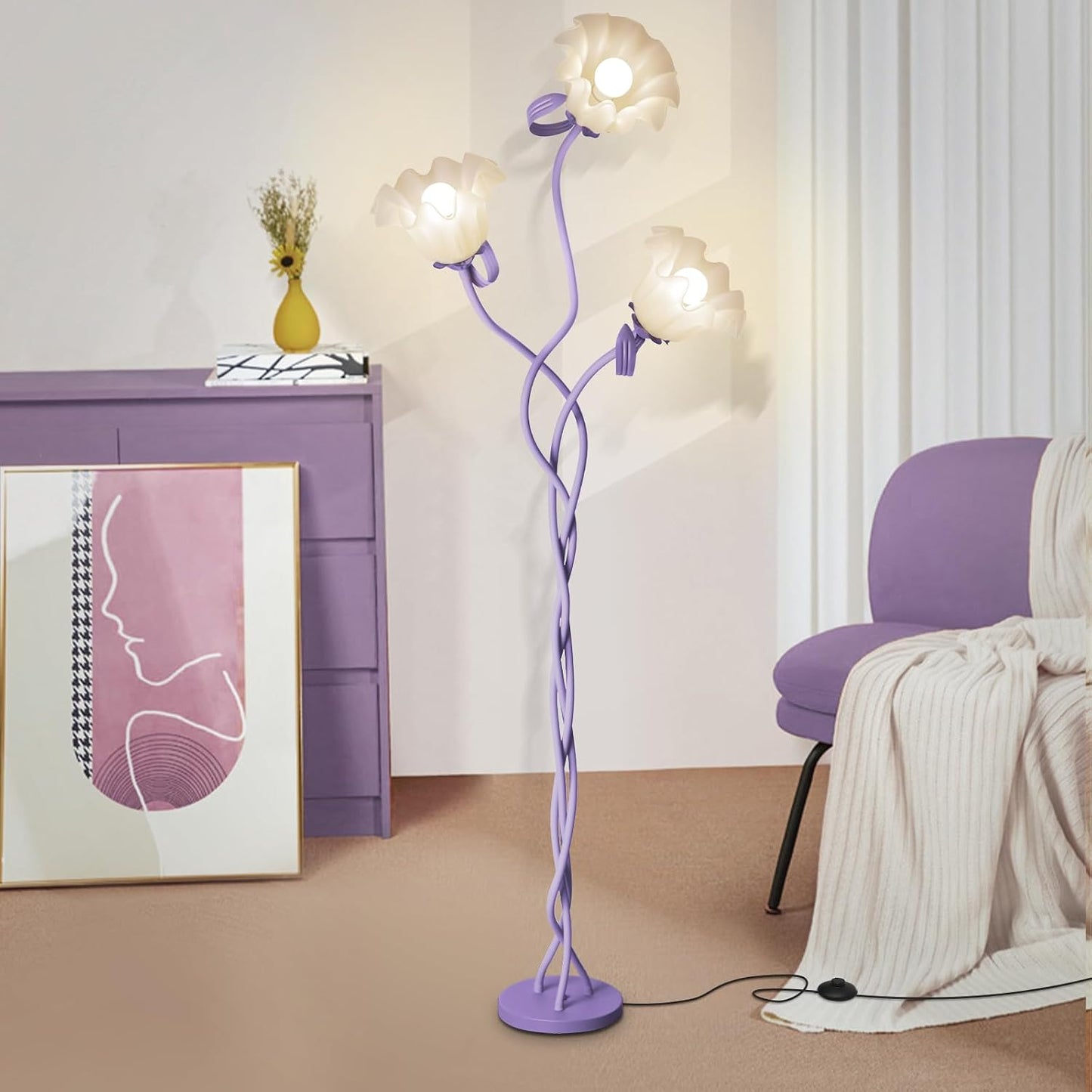 Lámpara de pie floral para dormitorio, linda lámpara de esquina con...