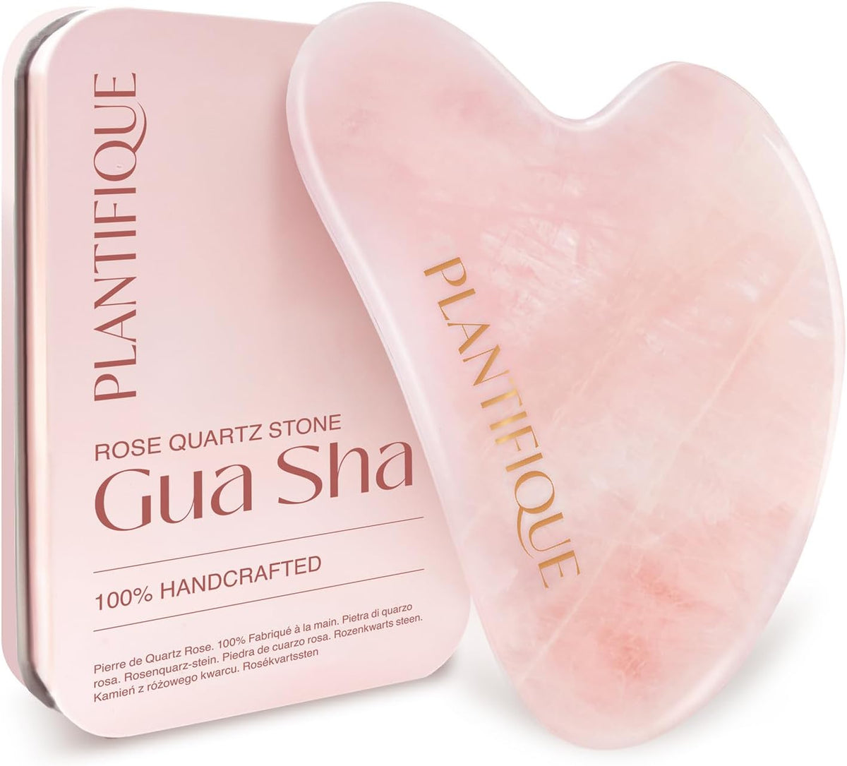 PLANTIFIQUE Herramienta Gua Sha de cuarzo rosa, masajeador facial a...