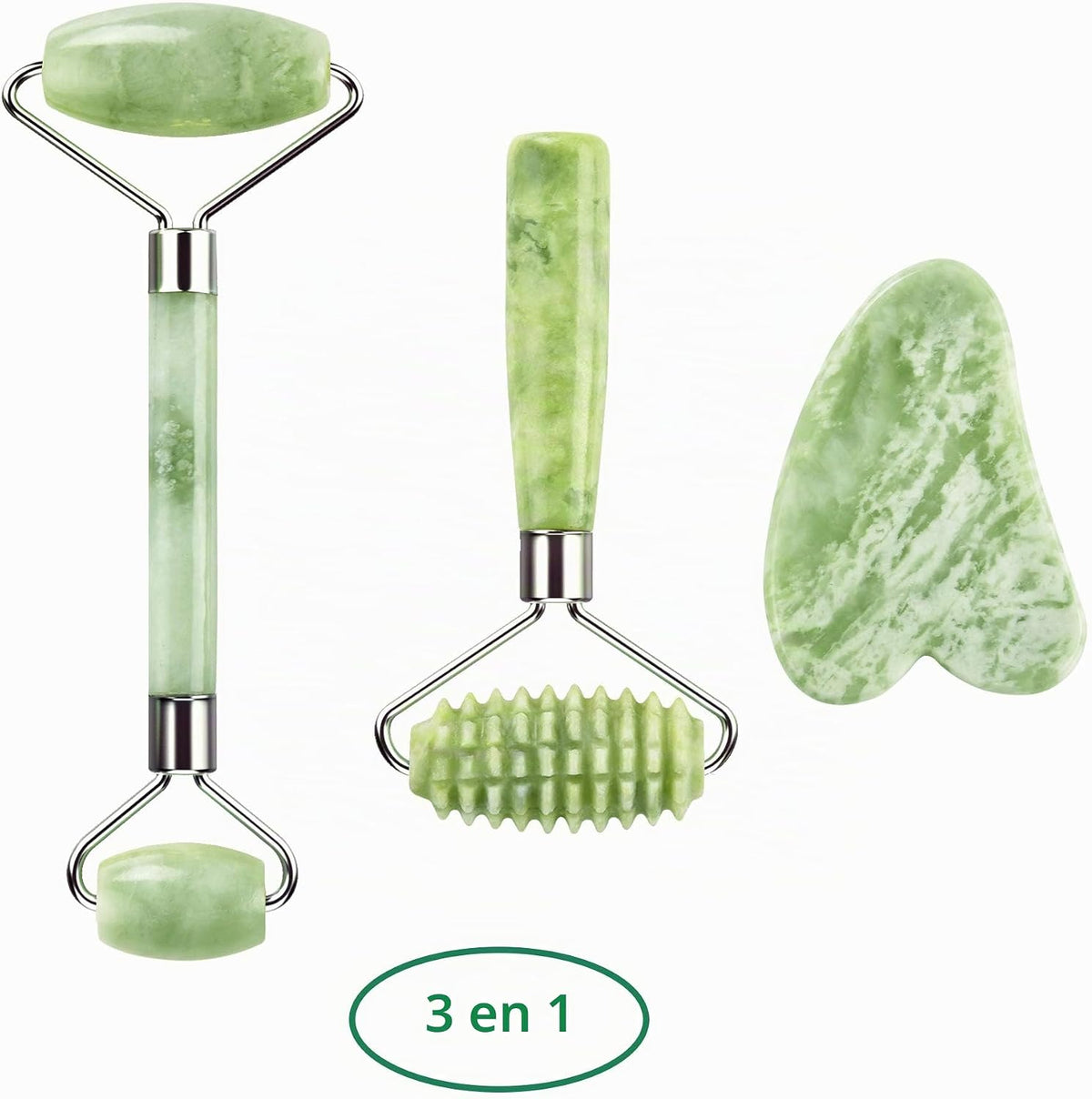 Kimkoo Juego de rodillos de jade para la cara 3 en 1 Con herramient...
