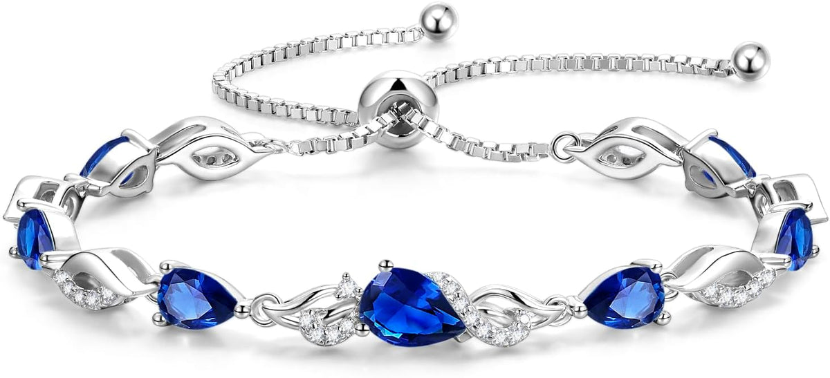 FANCIME Pulsera de piedra natal para mujer Pulsera de tenis ajustab...