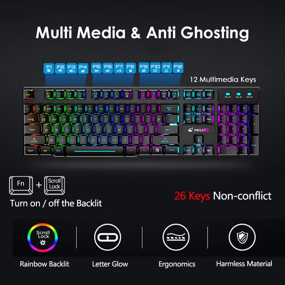 Combo de teclado y mouse inalámbricos para juegos con alfombrilla d...