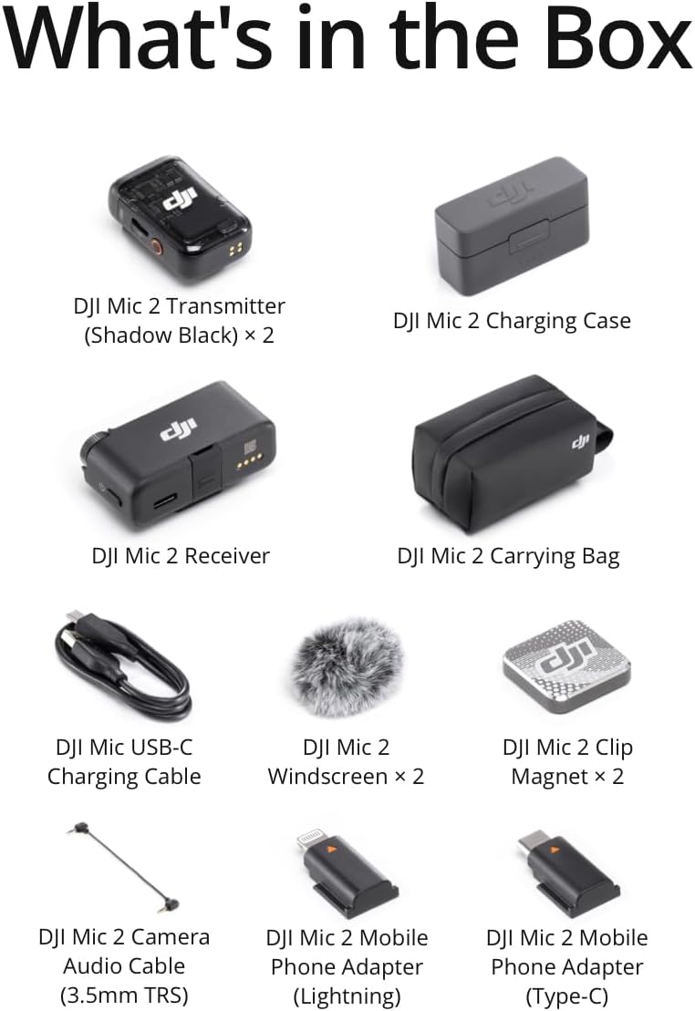DJI Mic 2 (2 TX + 1 RX + estuche de carga), micrófono inalámbrico t...