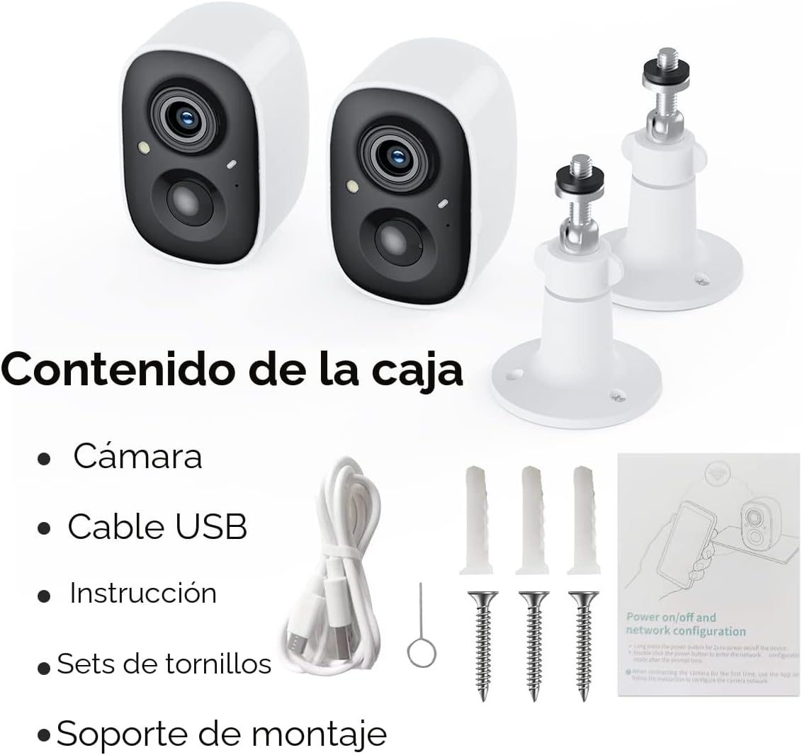 GMK Paquete de 2 cámaras de seguridad inalámbricas para exteriores,...