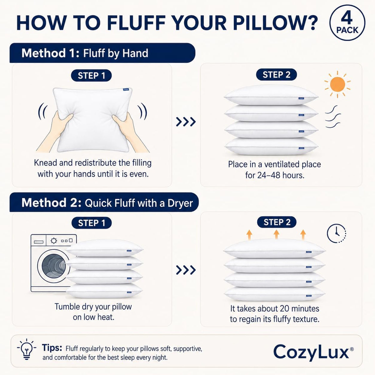 CozyLux Almohadas Tamaño Estándar Juego de 4, Almohadas de Cama de...