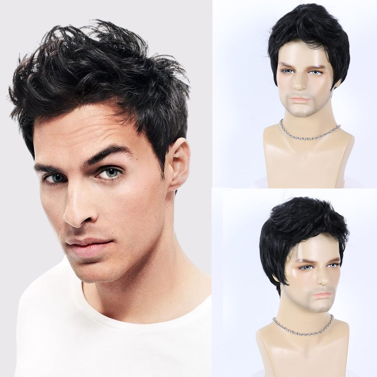 BEAUTY FLAG - Pelucas negras para hombres, cortas y con capas, de p...
