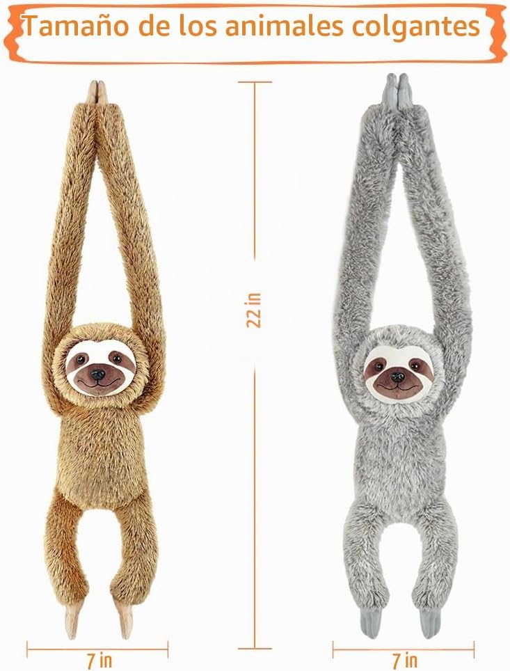 Perezoso colgante de animales de peluche, 2 piezas de perezoso gris...