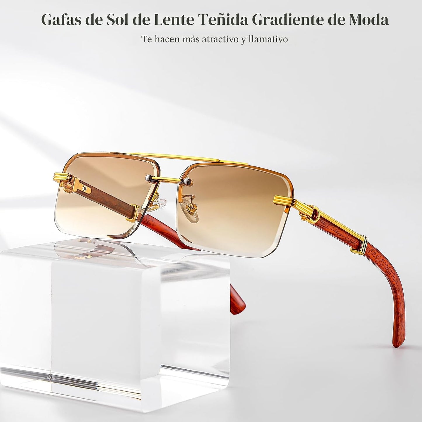 Gleyemor Gafas de sol para hombres de moda sin montura rectangulare...