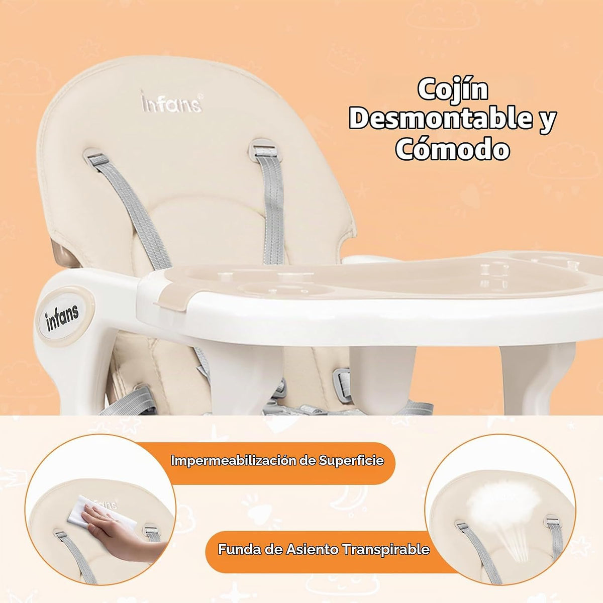INFANS 5 en 1 Silla Alta para Bebé, Juego de Silla y Mesa Convertib...
