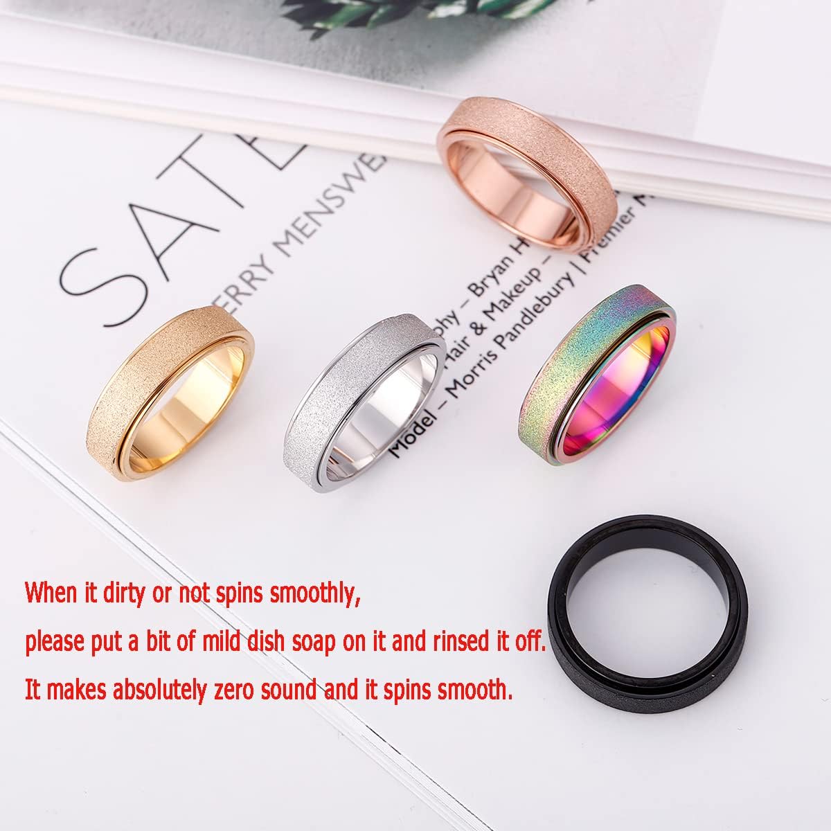 OreilleStar Anillo de ansiedad para mujer, anillo giratorio para an...