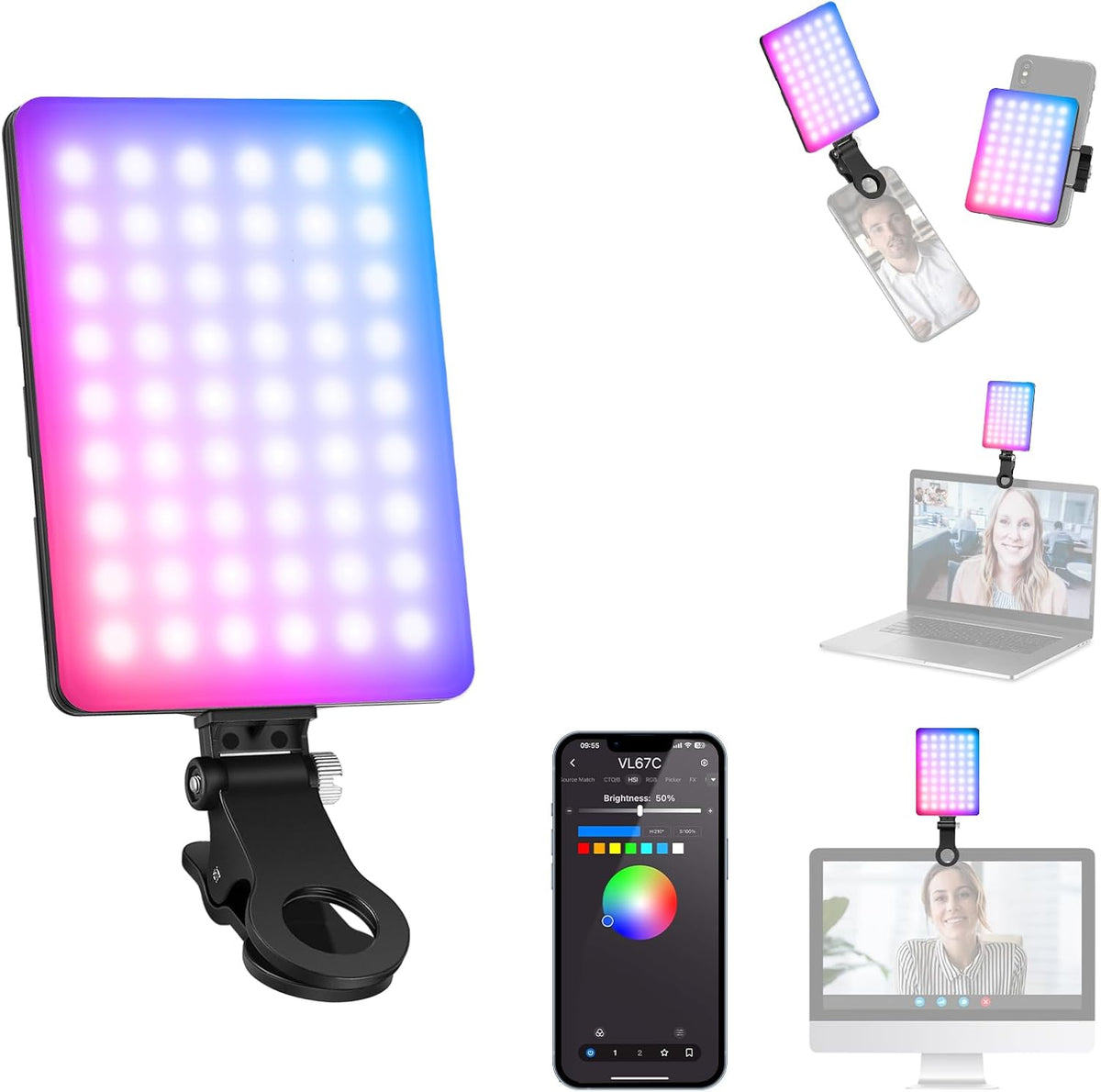 NEEWER VL67C Luz RGB para selfie con control de aplicación, 94 LED...