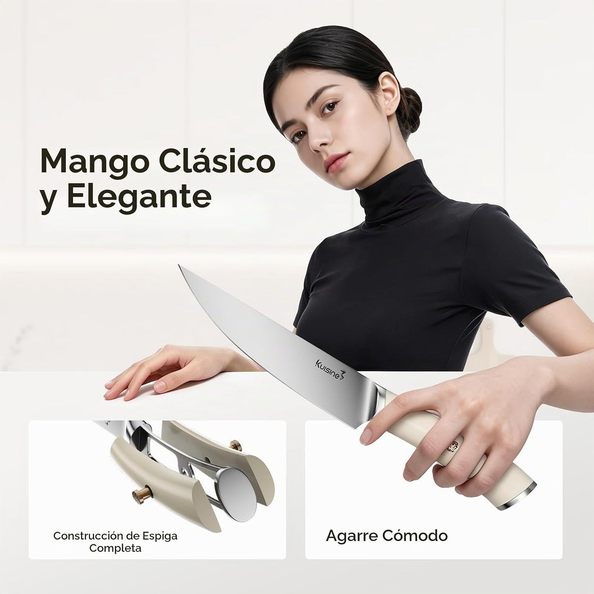 Juego de cuchillos de cocina Kuisine, hoja ultra afilada de acero i...