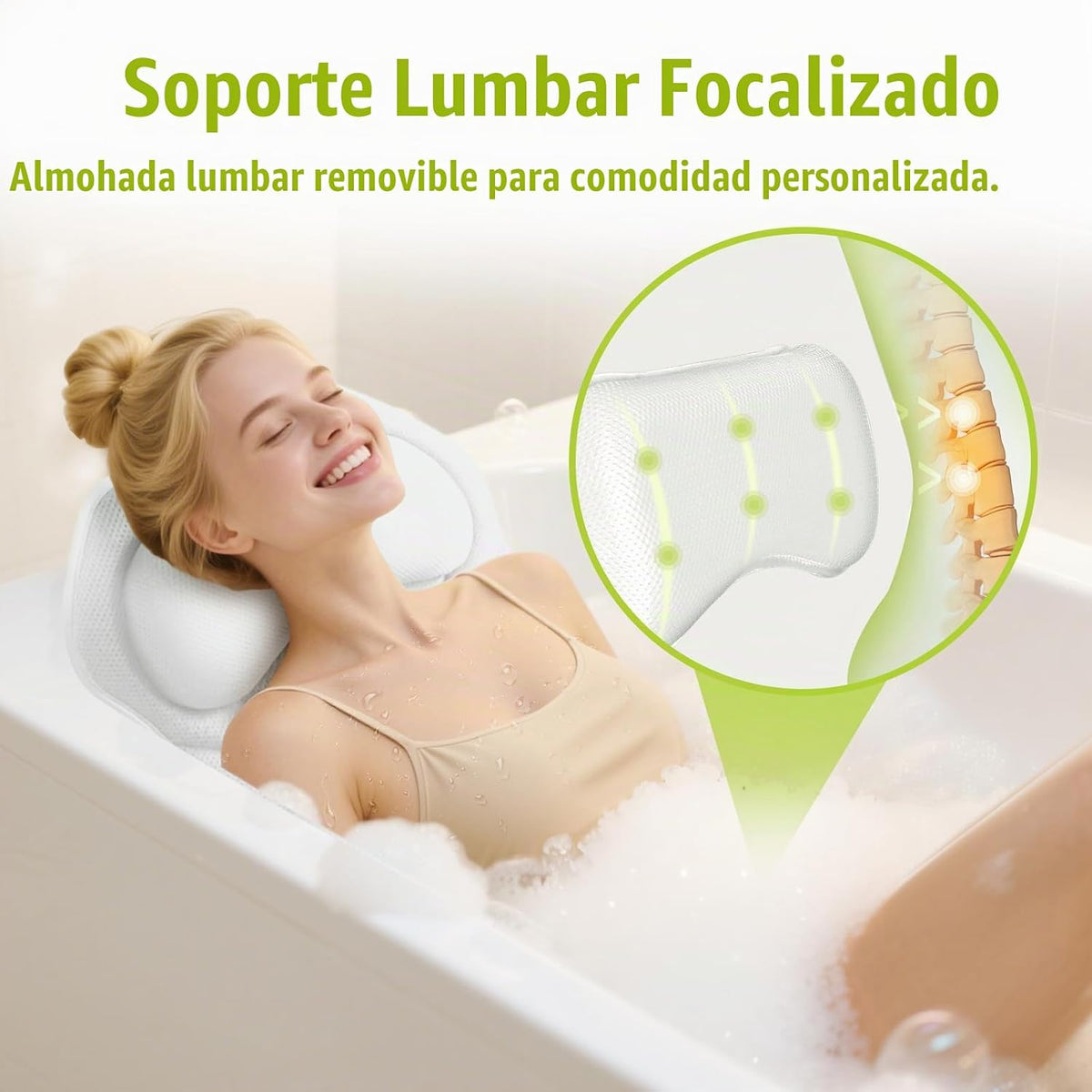 Bathland Almohada de baño de cuerpo completo para bañera, almohada...