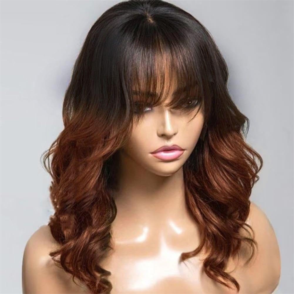 JINXIMEIHE Pelucas de cabello humano ondulado con flequillo de 13 x...