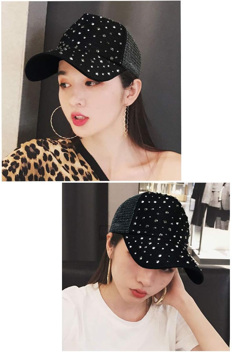Gudessly Gorra de béisbol ajustable transpirable con diamantes de i...