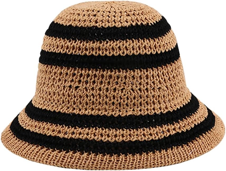Sombrero de paja de verano para mujer, protección solar a rayas par...